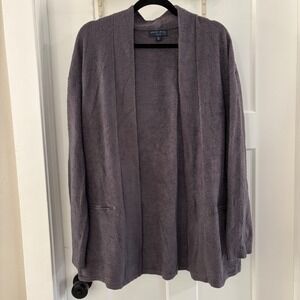 Barefoot Dreams CozyChic Lite Cardigan XL Gray Open Front Zipper Pockets Soft